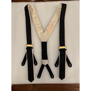 VTG A. Sulka & Company Silk Cream Black Link Suspenders Braces L